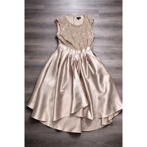 Ignite Evenings Champagne Sequin Lace Satin High Low Formal Dress Womens 12